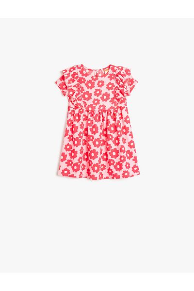 Koton Frilly Short Sleeve Crew Neck Pink Girl's Dress 5Smg80002Ak