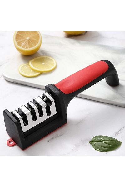 ECARLA Knife and scissors sharpener, multifunctional, black with red, 4 levels, KU01