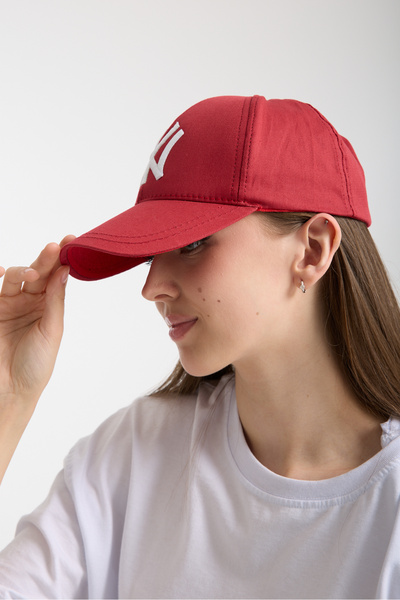 Moda Days Unisex Bordo Renk Beyaz Nakış NY Nakışlı Beyboz Şapka