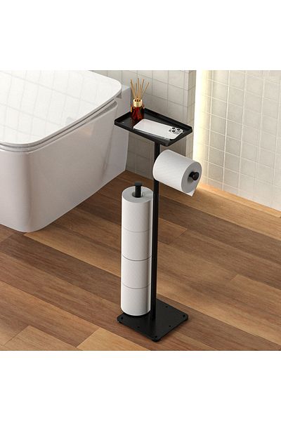 Viyogo Suport metalic pentru hârtie igienică cu raft pentru accesorii, 2 spații pentru depozitarea hârtiei, înălțime 72 cm, negru