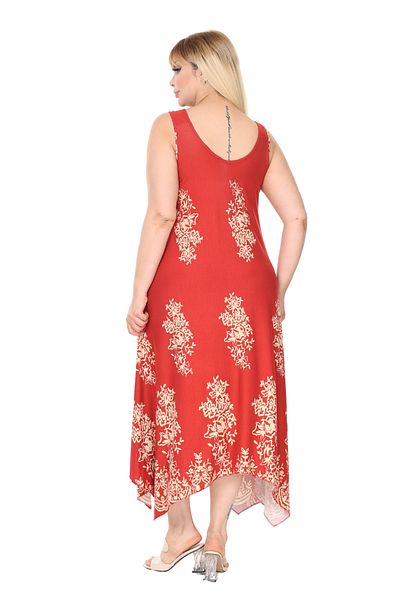 MELSAY Women's Strappy V-Neck Pomegranate Blossom Panel Pattern Large Size Dress