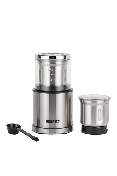 Geepas Stainless Steel Coffee Grinder With 2 in 1 Wet & Dry Jar, Stainless Steel Bowl & Blade, Overheat Pro
