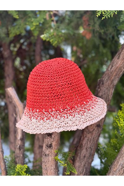 Axesoire 14404 Hand Knitted Red Straw Hat