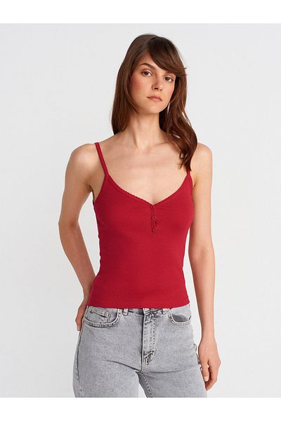 Dilvin 21008 Buttoned Strap Top-Red