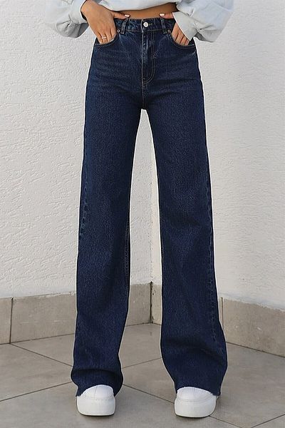 Ramrod Asiye Women's Dark Blue Loose Cut Palazzo Model Jeans Panton