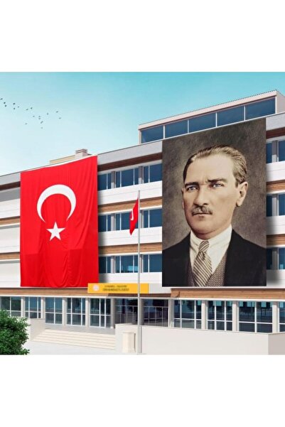 Özel Flama Bayrak ATATÜRK POSTERİ VE TÜRK BAYRAĞI SET 400x600CM KALIN RAŞEL K...