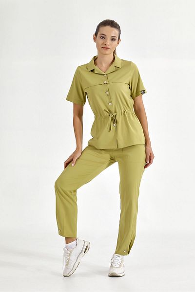 ÇİZGİ MEDİKAL Pistachio Retro Luxury Lycra Doctor Nurse Scrubs Jersey Bottom Top Suit