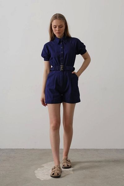 nedo7 Shirt Collar Gabardine Jumpsuit - Indigo