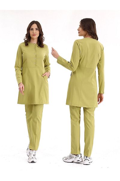 ÇİZGİ MEDİKAL Pistachio Luxury Lycra Zippered Hijab Nurse Jersey