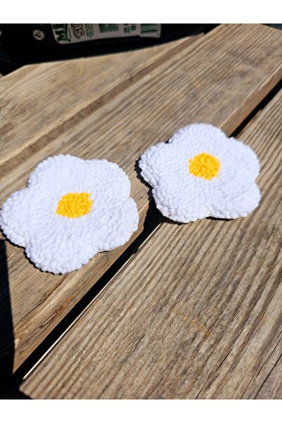 MAMS ACCESSORIES Punch Papatya Modeli Araba Bardak Altlığı Punchneedle 2 adet...