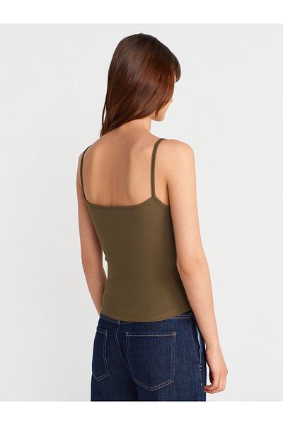 Dilvin 21008 Buttoned Strap Top-Khaki