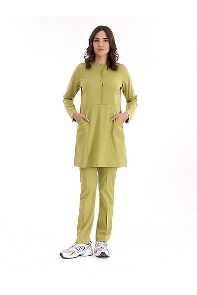 ÇİZGİ MEDİKAL Pistachio Luxury Lycra Zippered Hijab Nurse Jersey