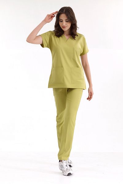 ÇİZGİ MEDİKAL Pistachio Luxury Lycra Greys Bottom Top Suit Doctor Nurse Scrubs Uniform