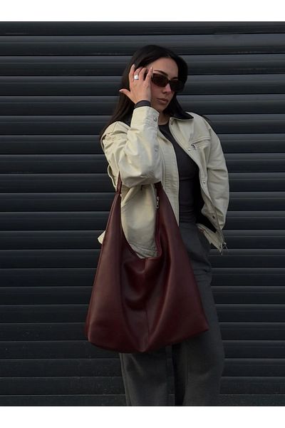 Elanore Large Size Women's Shoulder Bag with Faux Leather and Knitted Detail