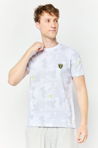 Lamborghini Men Crew Neck Short Sleeves Polka Dots T-shirt, White