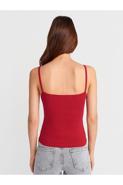 Dilvin 21008 Buttoned Strap Top-Red