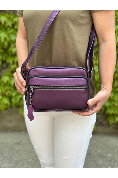 Deribag Genuine Leather, Medium Size, Cross Strap, Women's Shoulder Bag, Purple 22*18*8 cm