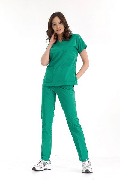 ÇİZGİ MEDİKAL Operating Room Green Luxury Lycra Uniform Suits High Quality Lycra Scrubs