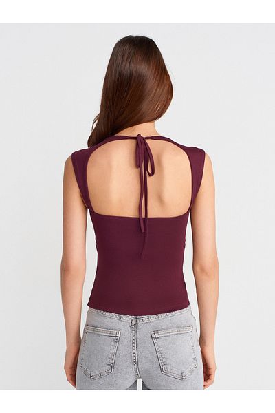 Dilvin 31780 Back Detailed Top-Burgundy