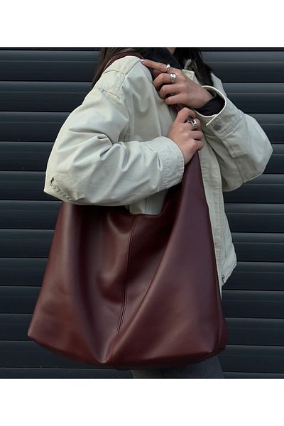 Elanore Large Size Women's Shoulder Bag with Faux Leather and Knitted Detail