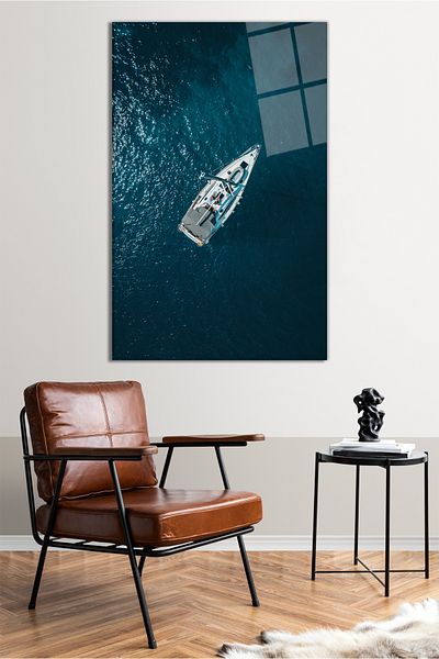 Vosevu Pictură pe sticlă verticală cu barca cu pânze peste mare, decorațiuni moderne pentru casă, decorațiuni de perete pentru cadou, sticlă rezistentă la spargere