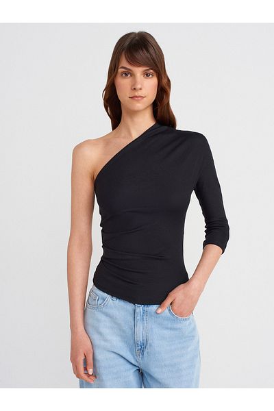 Dilvin 31842 Pleat Detailed Asymmetrical Ball-Black
