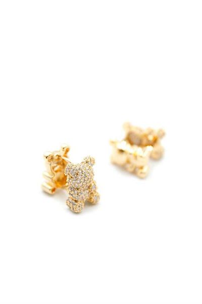 Royaleks Stoned Teddy Bear Earrings - Gold
