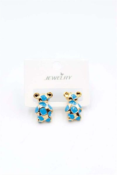 MR RZN STORE Enameled Teddy Bear Earrings - Turquoise