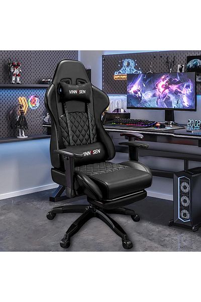 VINNYSEN Gaming Chair Computer Chair with Footrest Racing Leather Reclining Lifting Armrest High Back