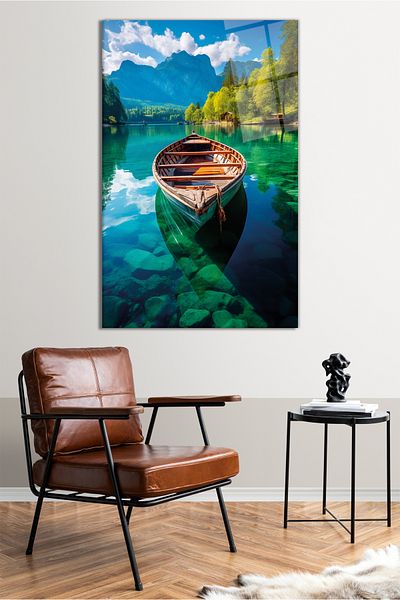 Vosevu Καγιάκ Lake Landscape Vertical Glass Painting, Μοντέρνα διακόσμηση γραφείου σπιτιού, διακόσμηση τοίχου δώρου, άθραυστο γυαλί
