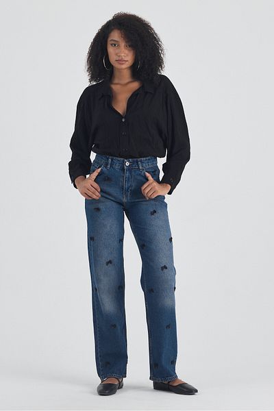macharel jeans Wide Leg Jean Trousers with Ribbon Detail