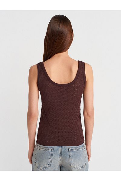 Dilvin 10749 Thick Strap Openwork Knitwear Blouse-Brown