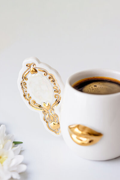 SİNEM YAMAN HOME Mirror Lip Gold Handmade Ceramic Mug / Handmade Ceramic Double Cup