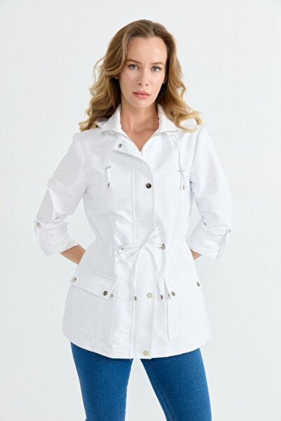 Selen Giyim Beli Büzgülü Çıtçıtlı Trençkot