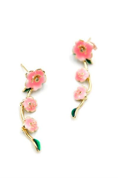 MR RZN STORE Enamel Flower Earrings - Pink