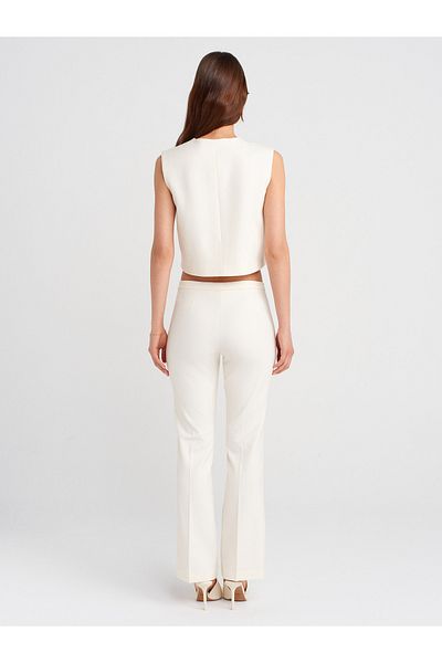 Dilvin 71658 Stitching Detailed Trousers-Ecru