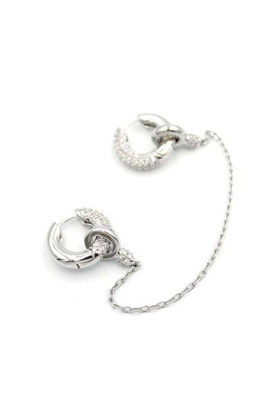 MR RZN STORE Chain Stone Hoop Earrings - Silver