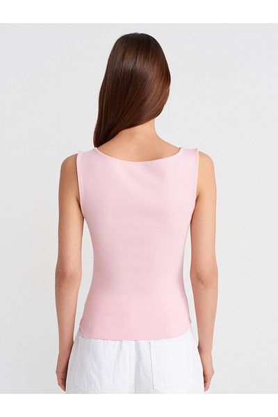 Dilvin 31589 Gathered Boat Neck Top-Powder Pink