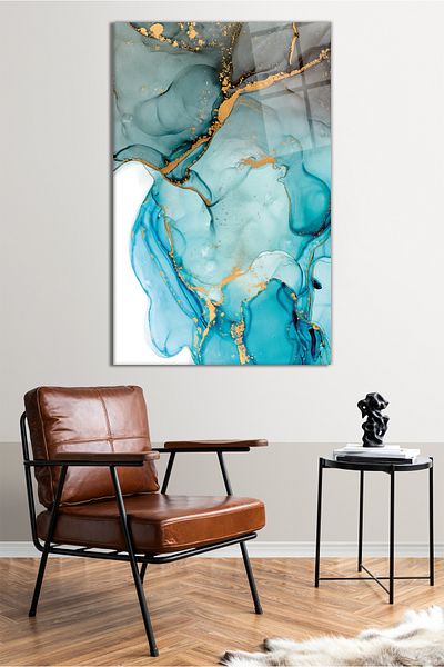 Vosevu Masa de sticlă verticală cu aspect de marmură albastră, decor modern pentru birou, decorare de perete pentru cadou Sticlă irezistibilă