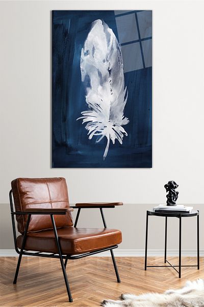 Vosevu Pictură decorativă din sticlă verticală cu pene, decor modern pentru birou, decorare de perete pentru cadou, sticlă rezistentă la spargere