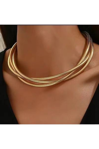 COCOSH TAKI Gold Color Multiple Modern Design Choker Necklace