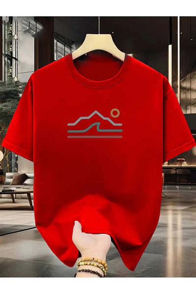 uyguntarz Unisex Sunny Mountain Design Printed Tshirt