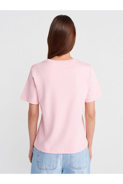 Dilvin 31763 Crew Neck T-Shirt-Dusty Pink