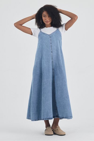 macharel jeans Long Denim Jeans Dress with Rope Straps
