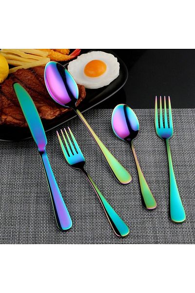 COOYA 24-Pcs Stainless Steel Cutlery Set,with Storage Holder,Simple & Modern Design,Sleek Edge,Multicolour