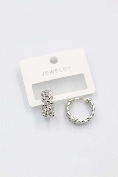 MR RZN STORE Jewelled Hoop Earrings - Silver