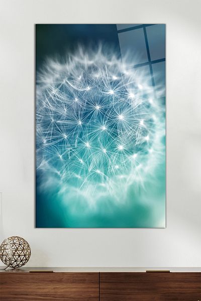 Vosevu Pictură verticală din sticlă de păpădie turcoaz, decor modern pentru birou, decorare de perete pentru cadou Sticlă irezistibilă