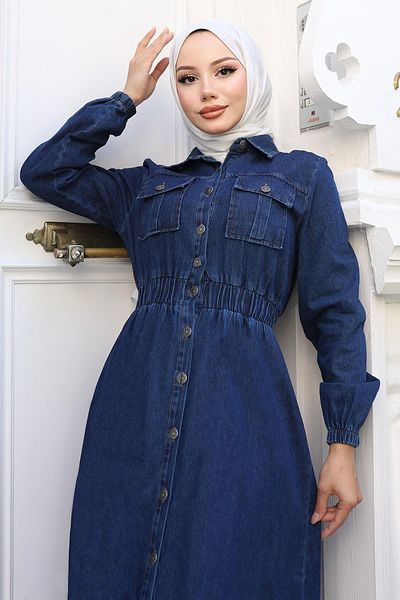 Modamihram Elastic Waist Jeans Ferace Dark Blue 19228