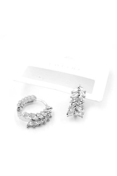 MR RZN STORE Jewelled Hoop Earrings - Silver