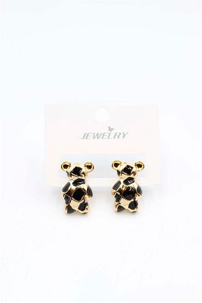 MR RZN STORE Enameled Teddy Bear Earrings - Black